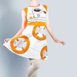 Star Wars BB8 Skater Dress Medium White Orange
